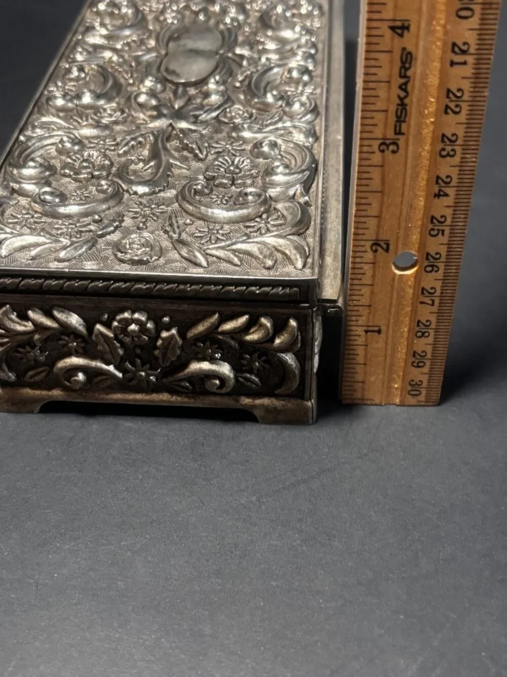 Godinger Silver 1992 Silverplate Jewelry Box Embossed Floral Vintage Decor